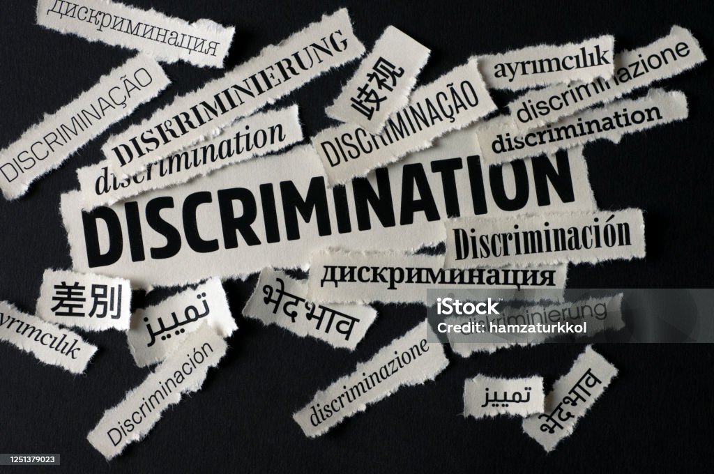 Discrimination on world news. "Discrimination" word on newspaper headlines (in 12 different languages)