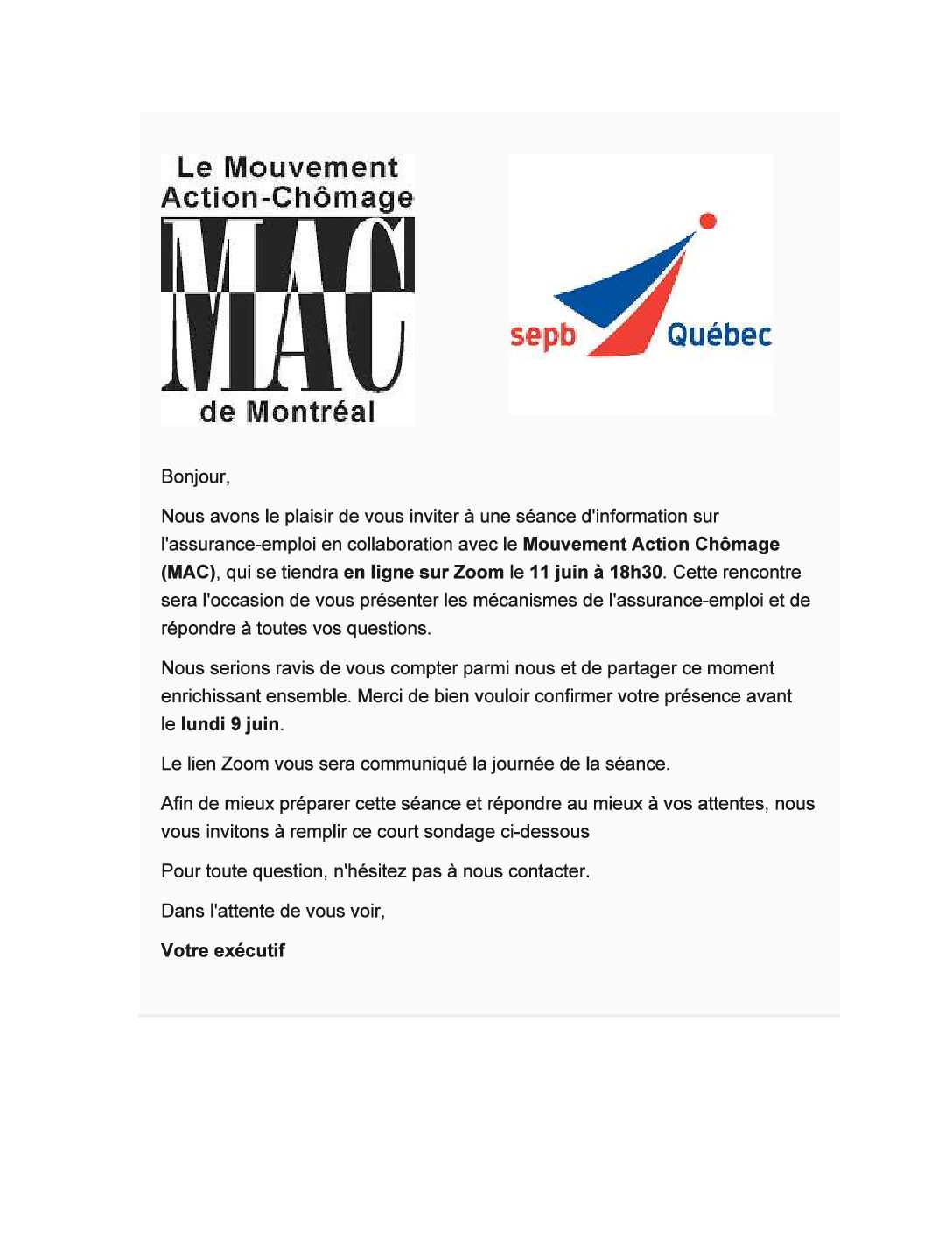 Séance d'information sur l'assurance emplois